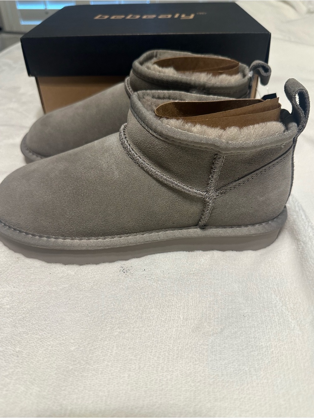 Bebealy Gray Suede Shearling Ankle Boot for Men